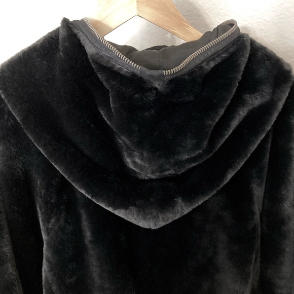 FREE PEOPLE Turn Up Hooded Faux Mink Fur Oversized Teddy Bomber Jacket Black - Picture 11 of 16